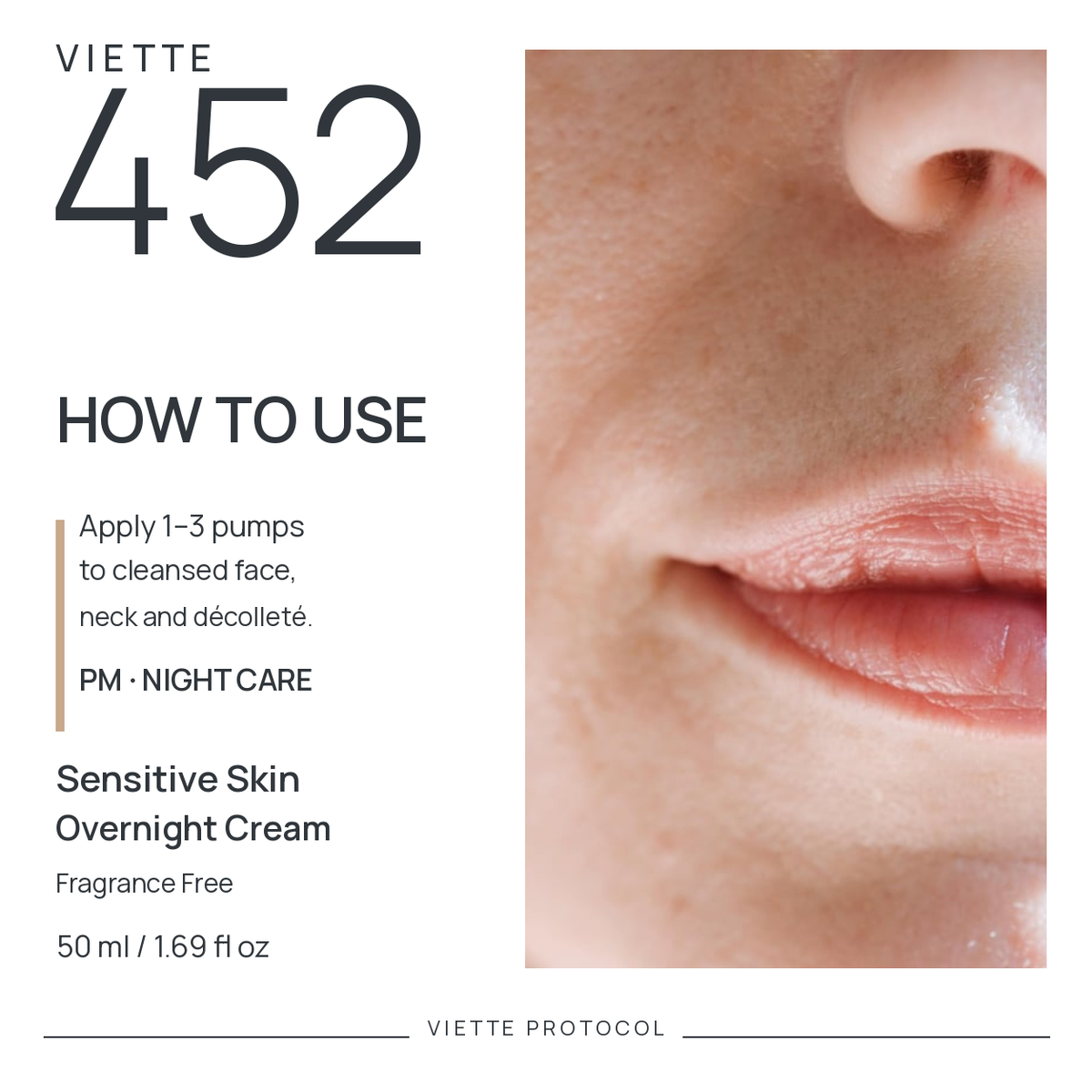 VIETTE 452 Sensitive Skin Overnight Cream, Fragrance Free — how to use